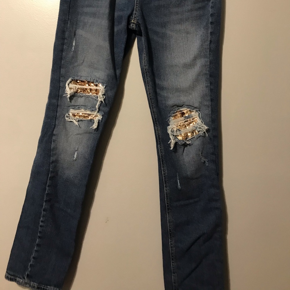 Sequin ripped jeans